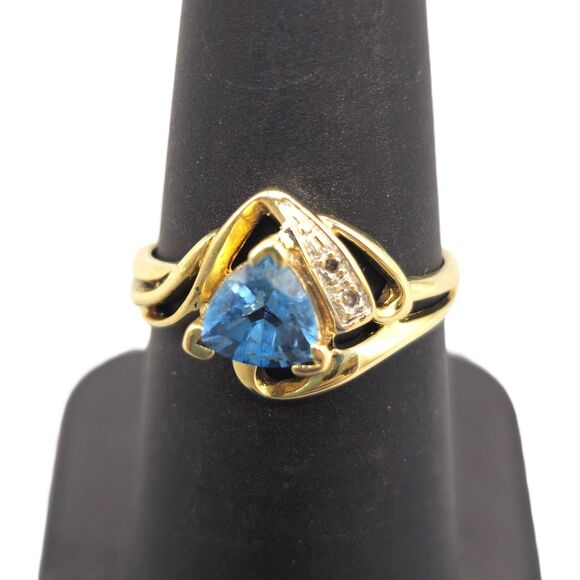 10KT YELLOW GOLD 2.30G DIAMOND & BLUE TOPAZ RING SIZE 7.25(147502-1)